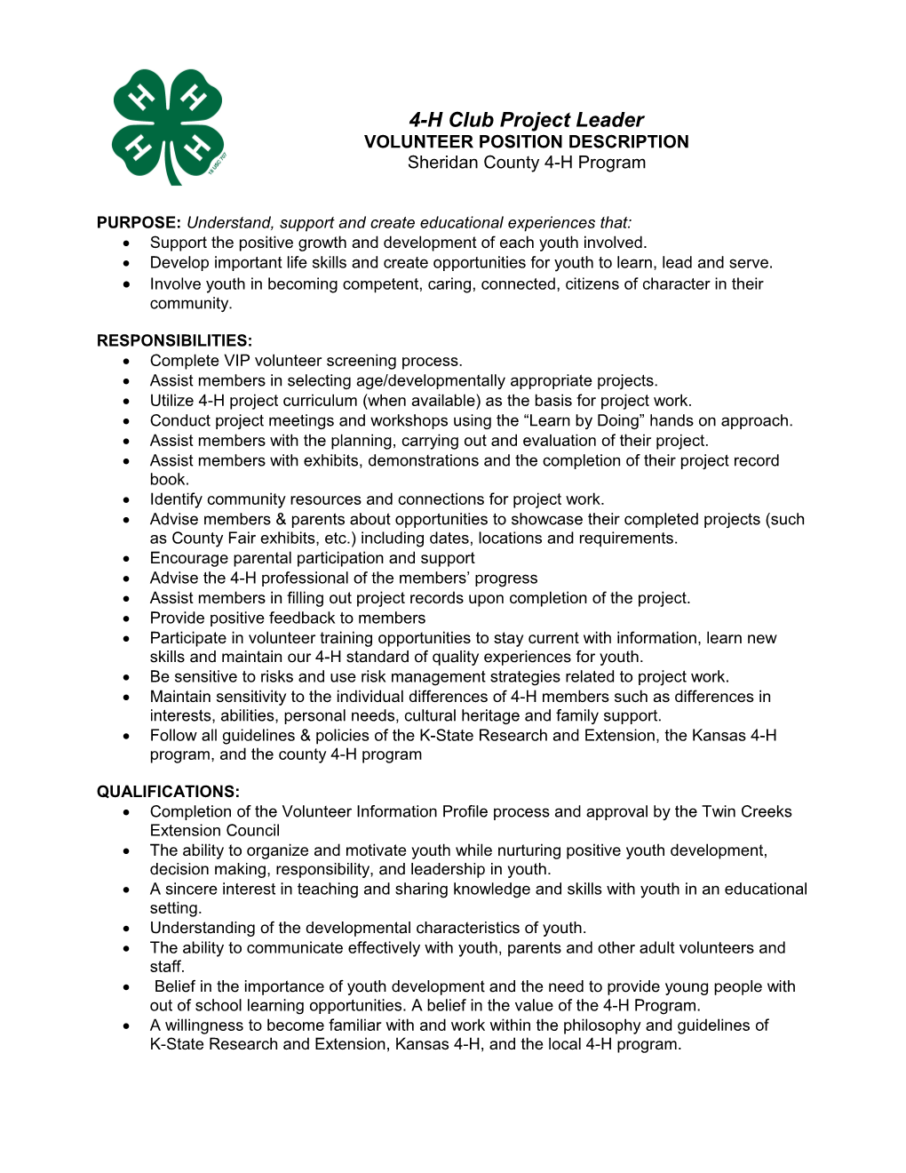 4-H Club Project Leader