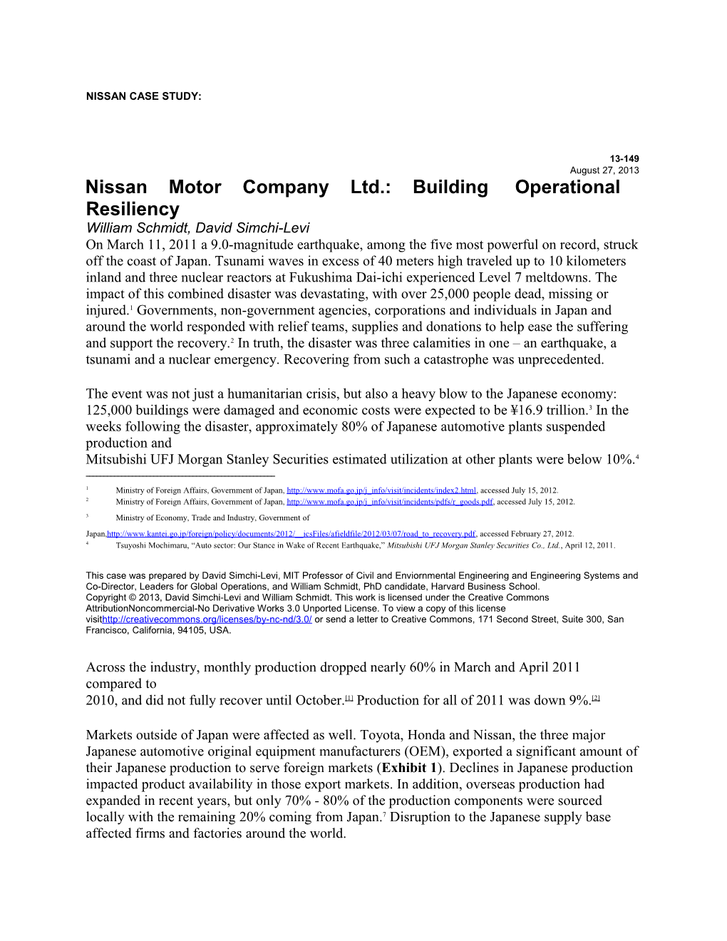 Nissan Motor Company Ltd.: Building Operational