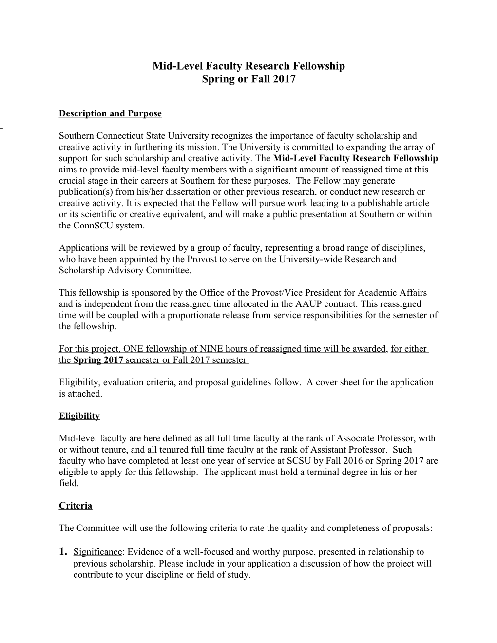 Mid-Level Faculty Research Fellowship