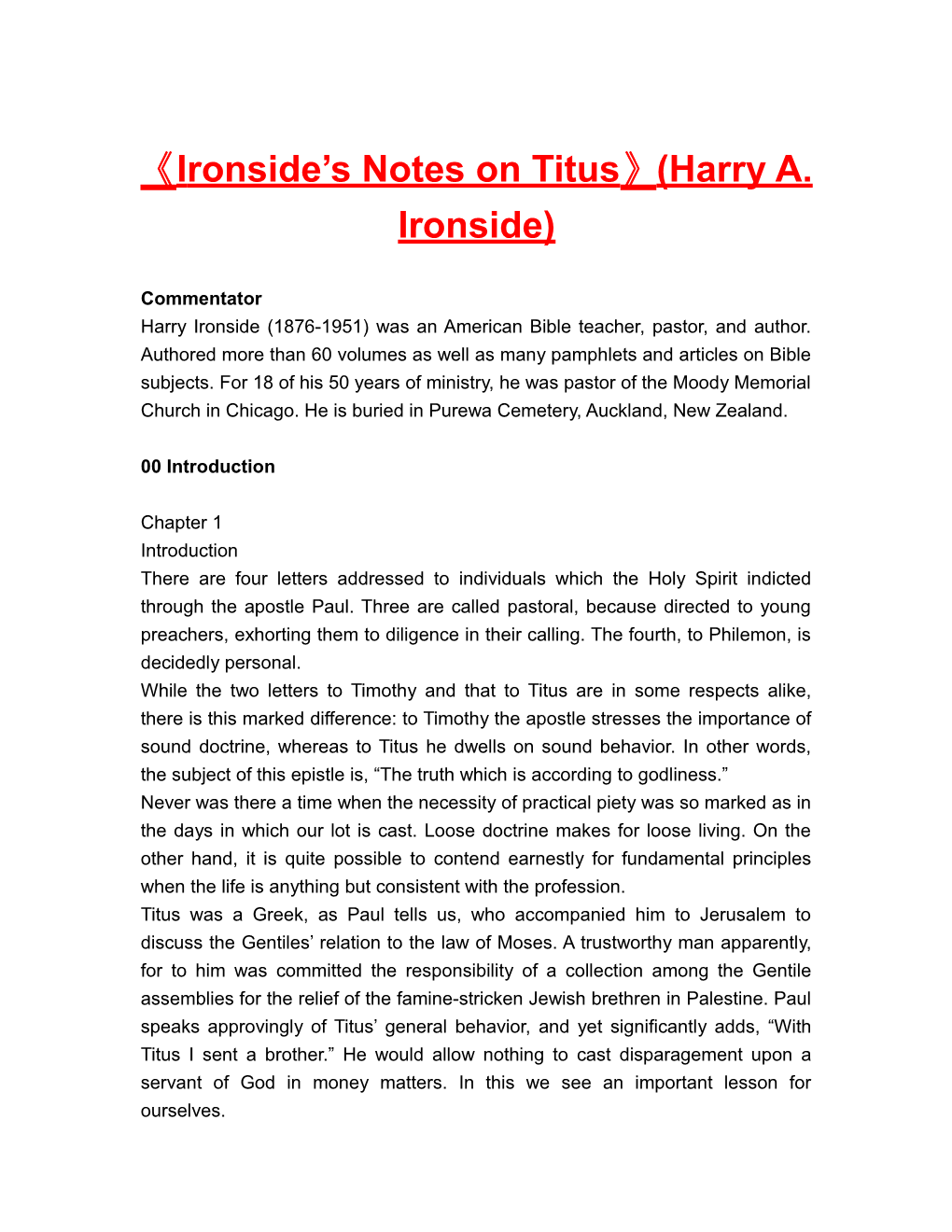 Ironside S Notes on Titus (Harry A. Ironside)