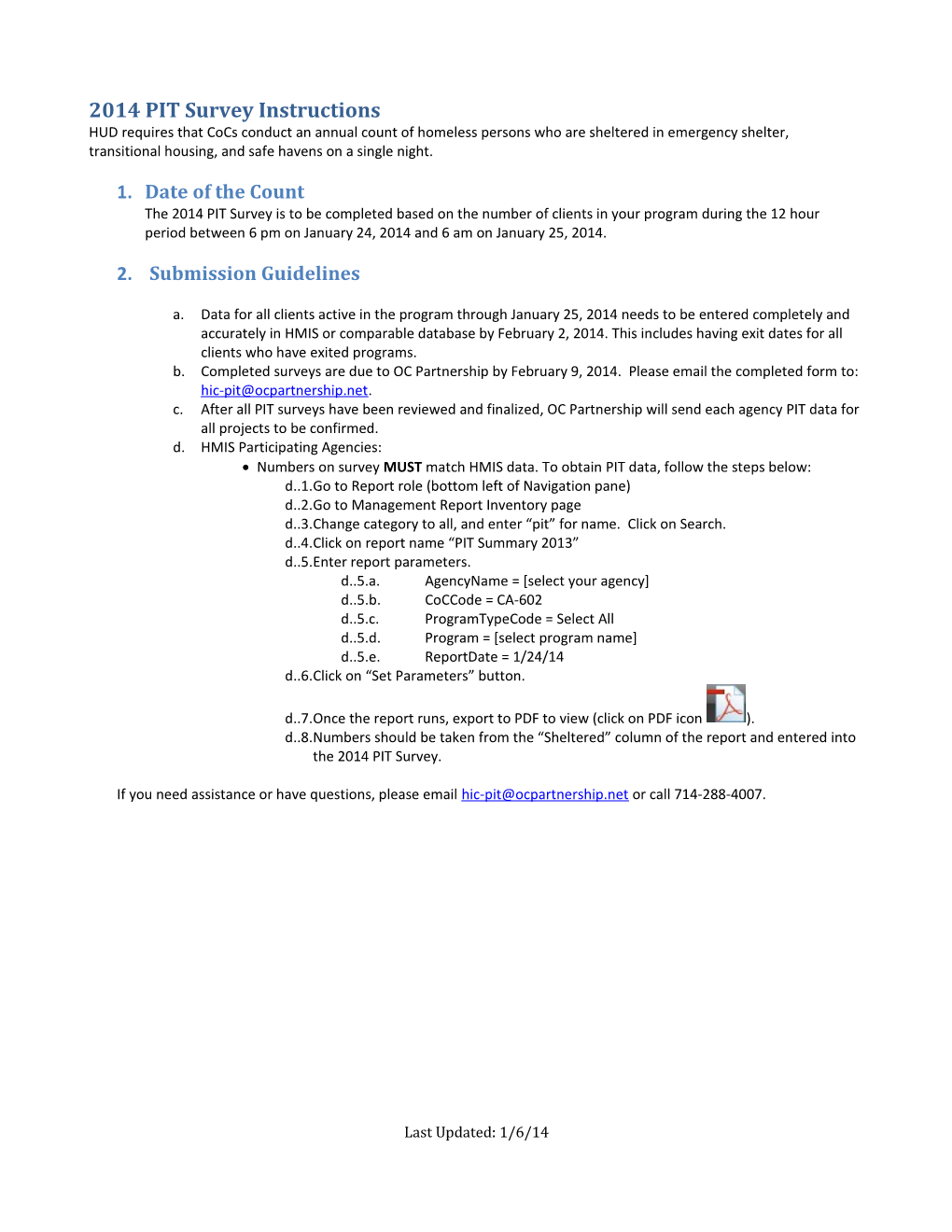 2014 PIT Survey Instructions