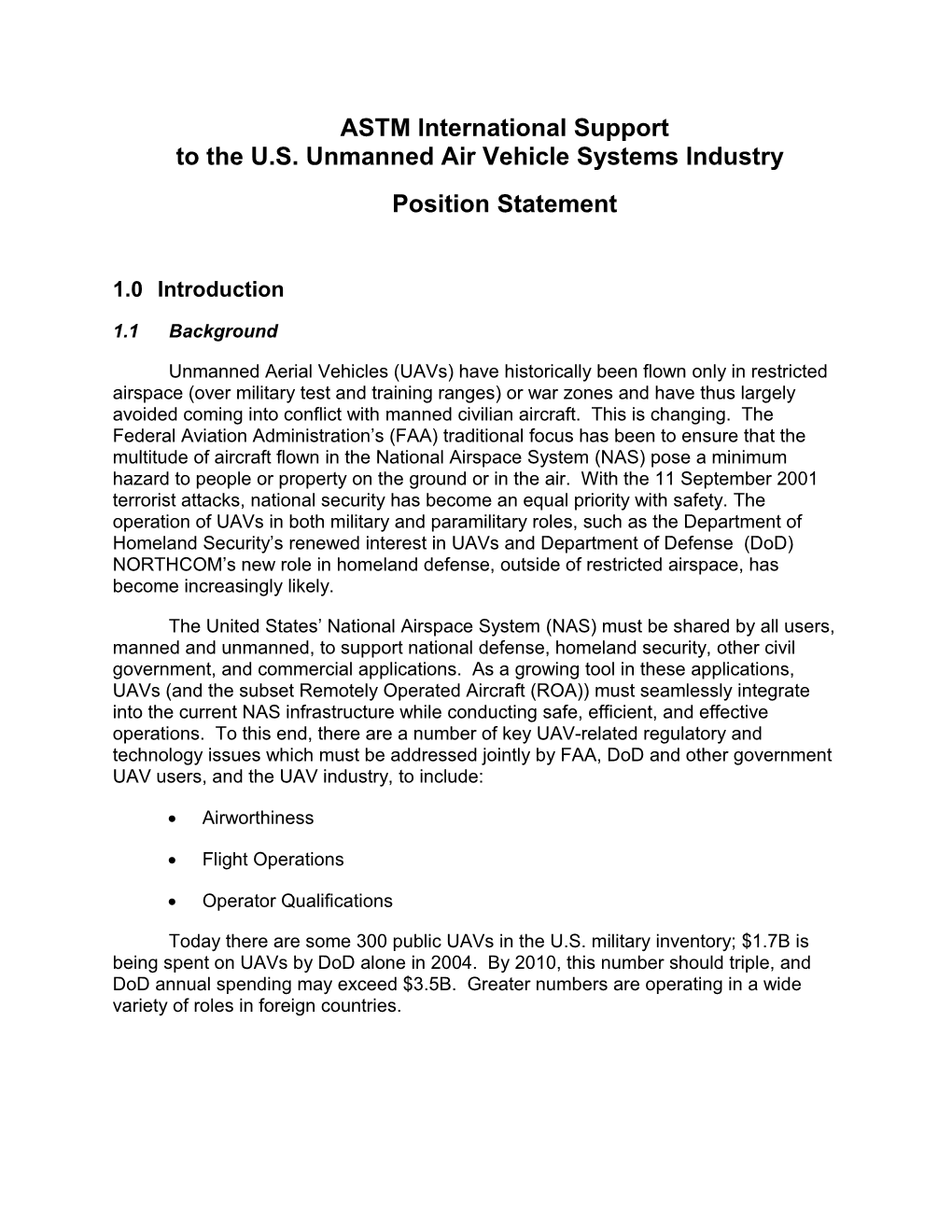 ASTM Support to the U