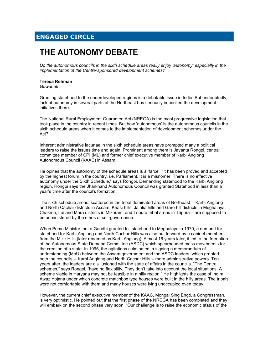 The Autonomy Debate