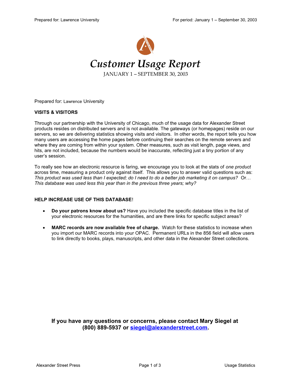 Customer Usage Report