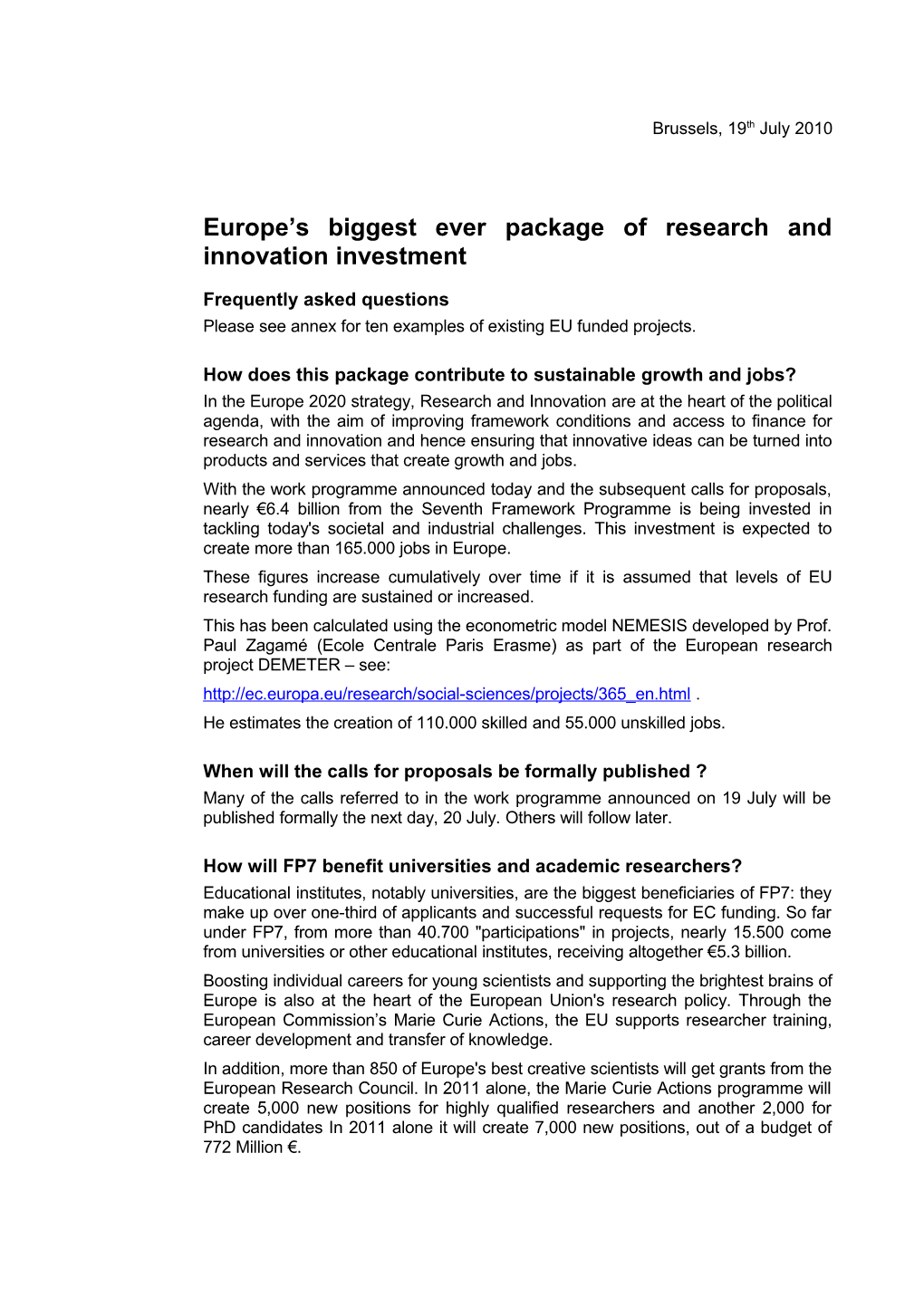 Europe S Biggest Ever Package of Research and Innovation Investment