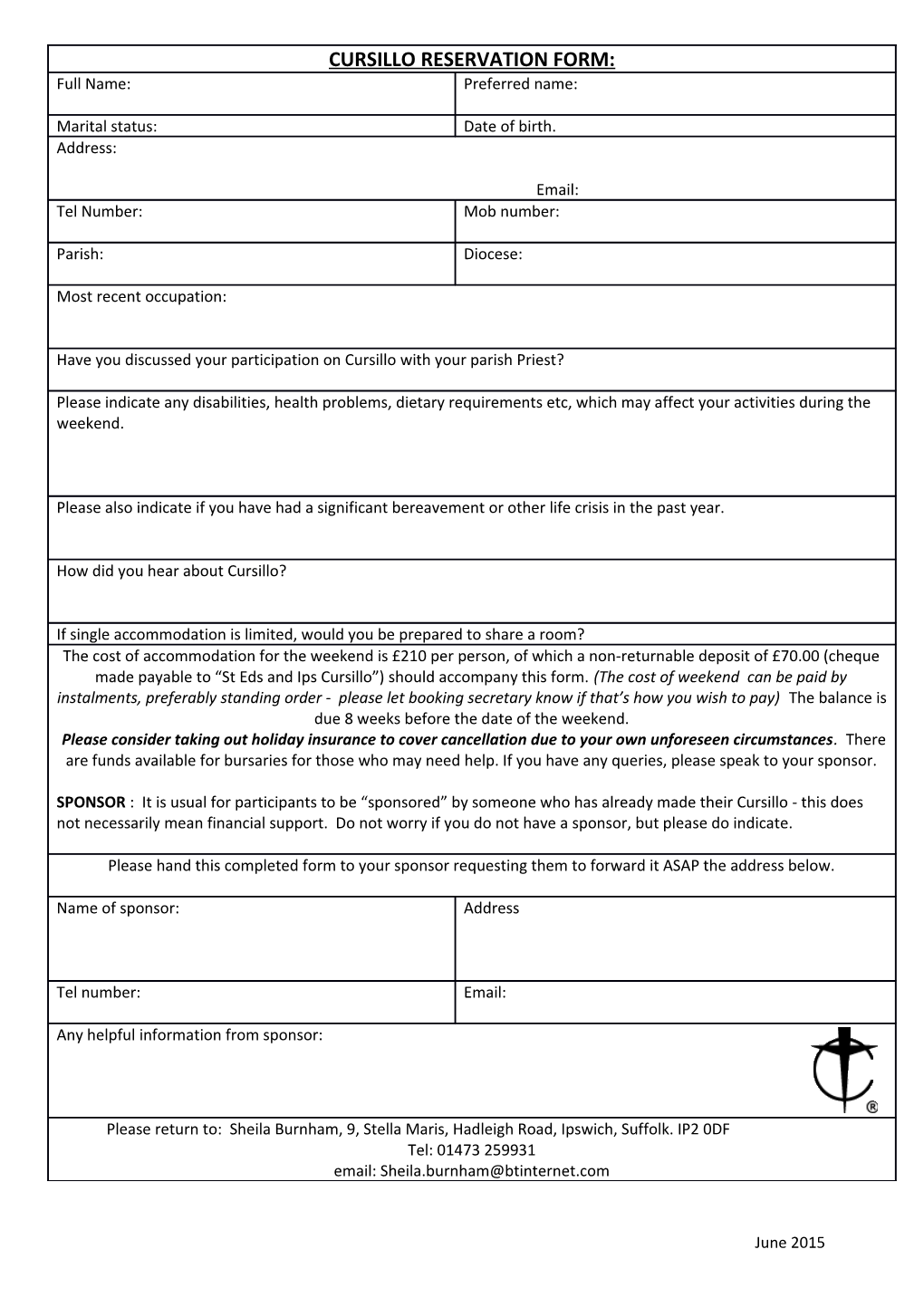 Cursillo Reservation Form