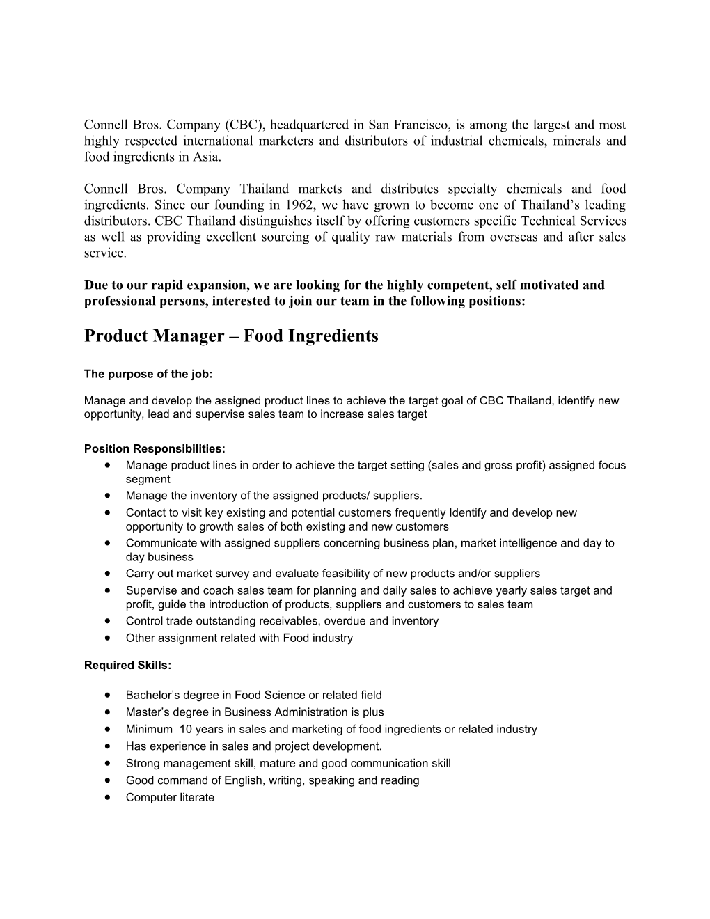 Product Manager - Food