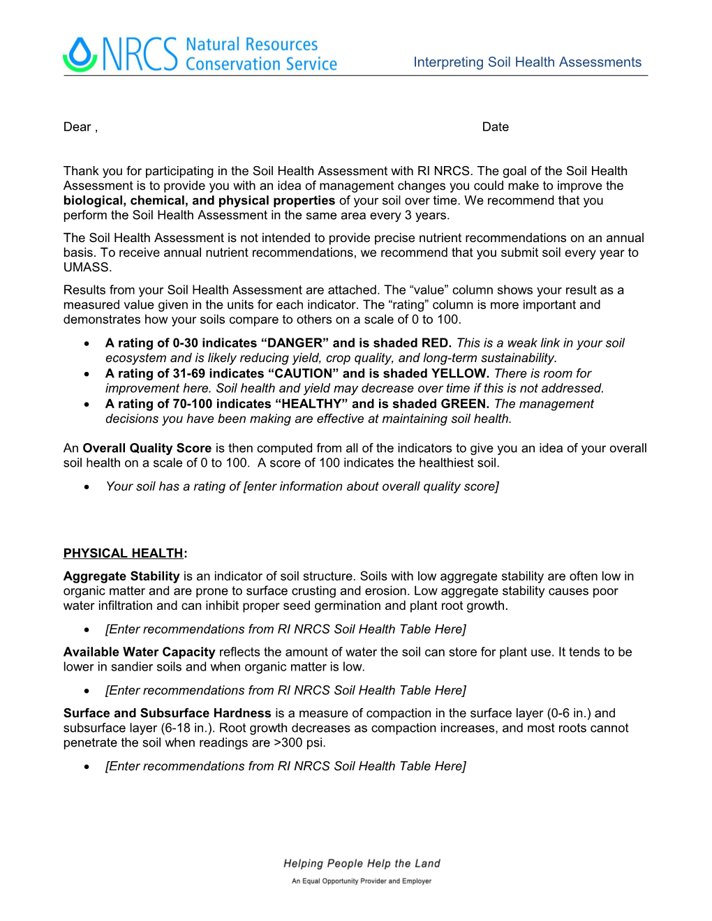 Soil Health Assessment Report