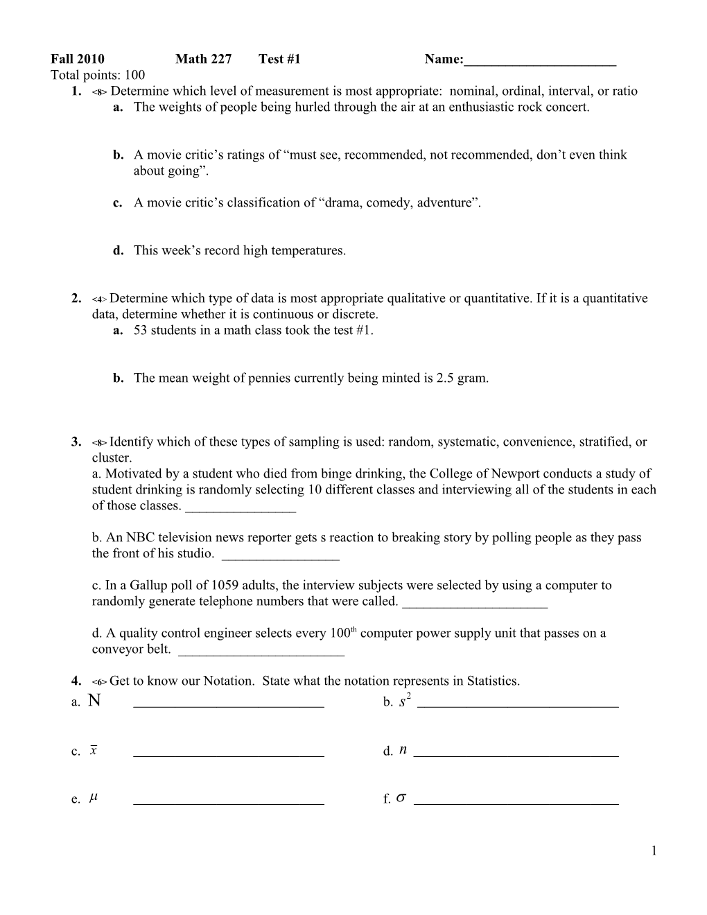 &lt;8&gt;Determine Which Level of Measurement Is Most Appropriate: Nominal, Ordinal, Interval