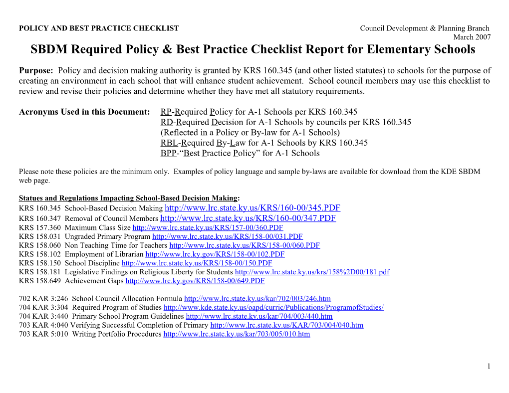 SBDM Council Policy Checklist