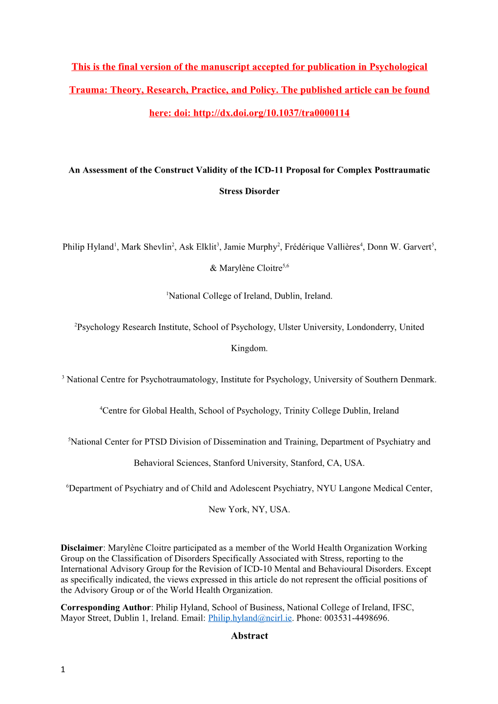 This Is the Final Version of the Manuscript Accepted for Publication in Psychological