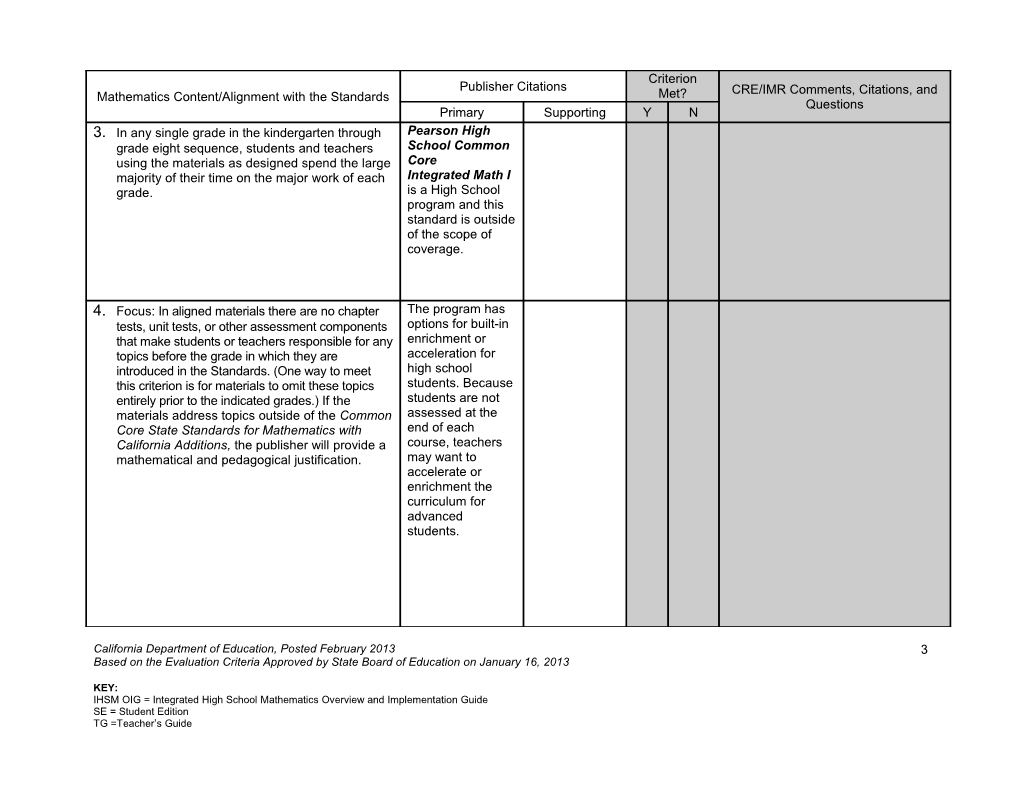 Evaluation Criteria Map - Instructional Resources (CA Dept of Education)