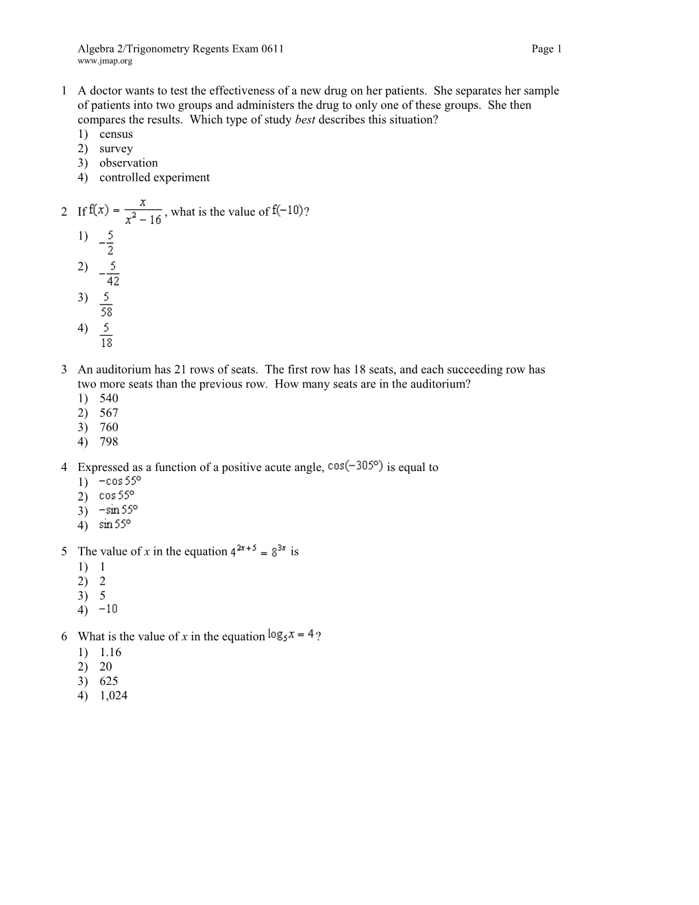 Algebra 2/Trigonometry Regents Exam 0611Page 1