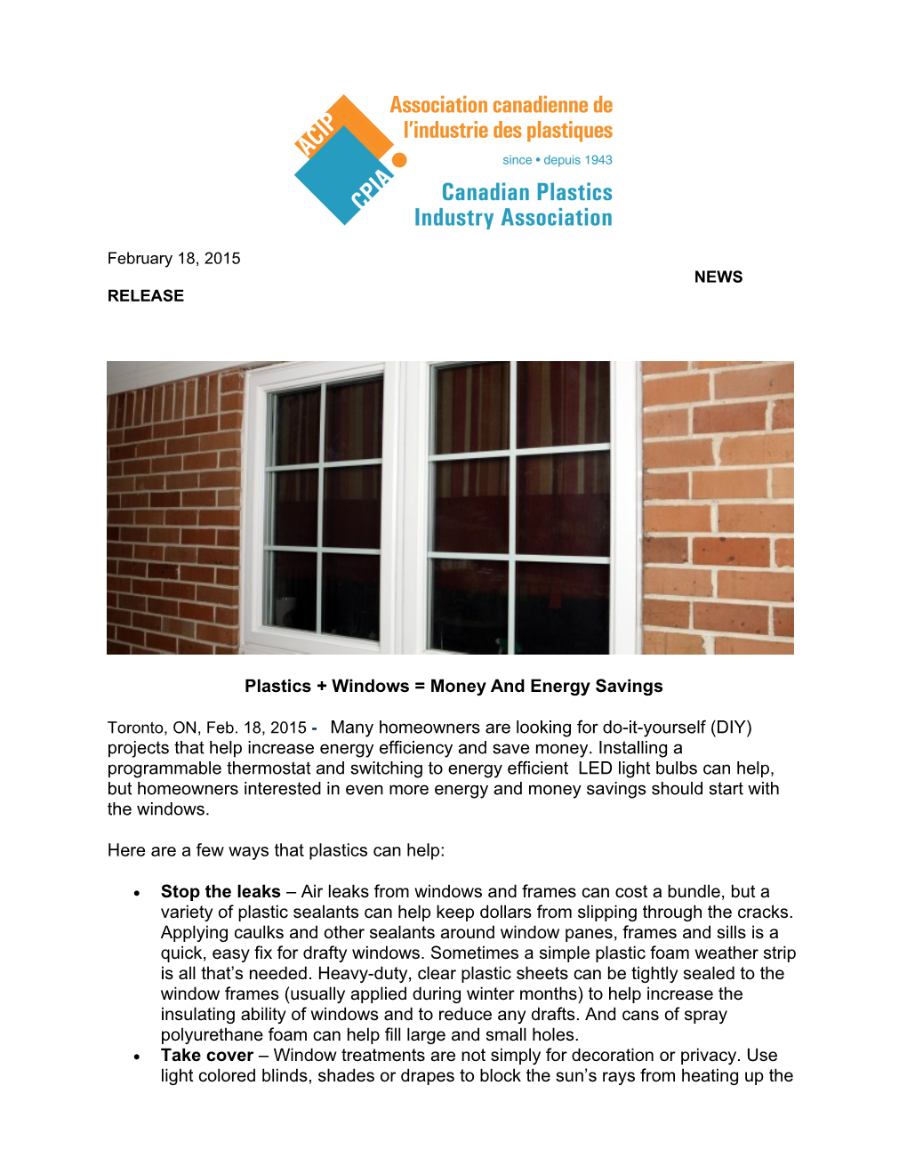 Plastics + Windows = Money and Energy Savings