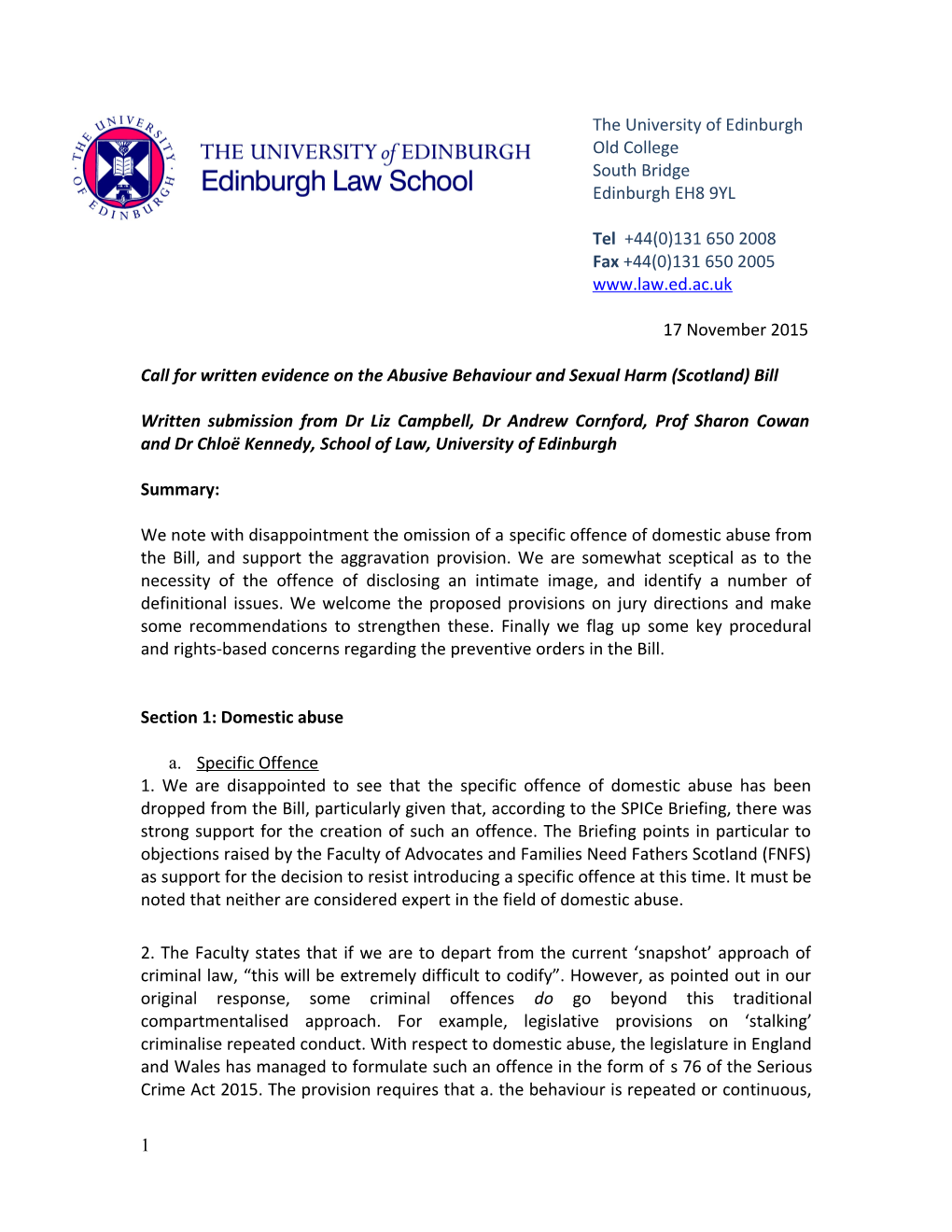 Call for Written Evidence on the Abusive Behaviour and Sexual Harm (Scotland) Bill