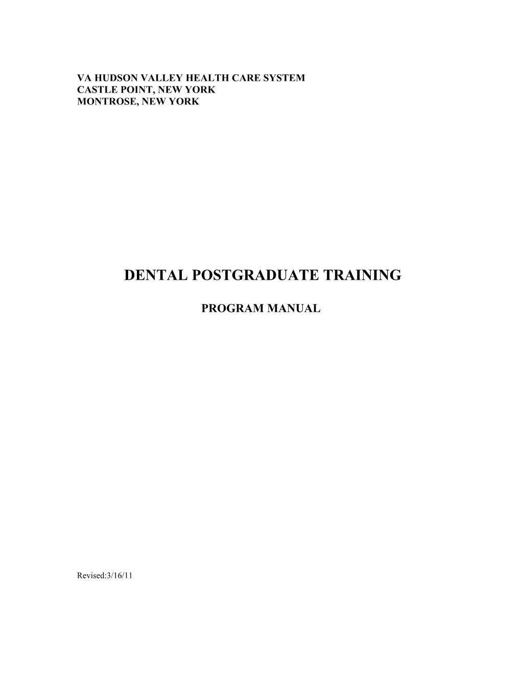 Dental Postgraduate Training Program Manual