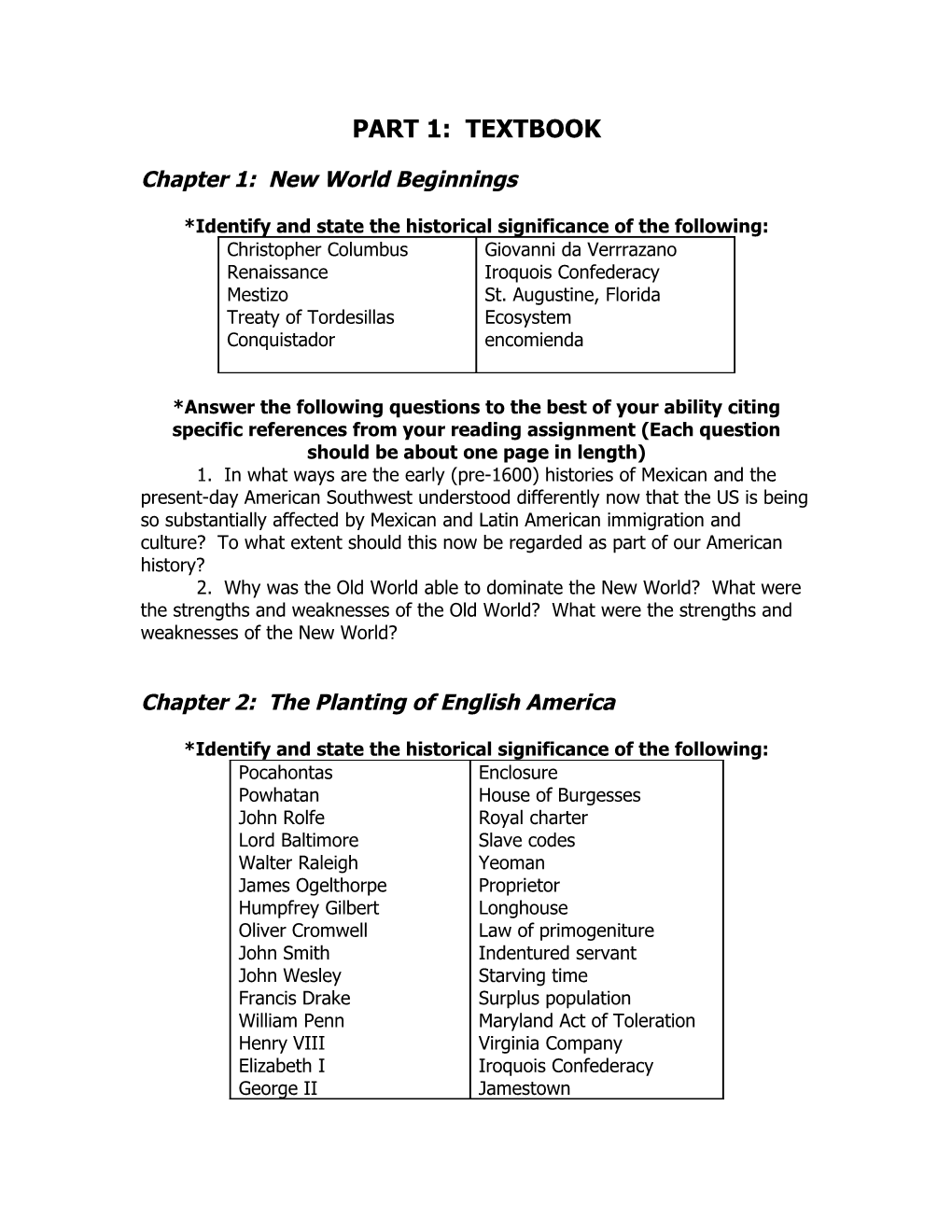 Chapter 1: New World Beginnings