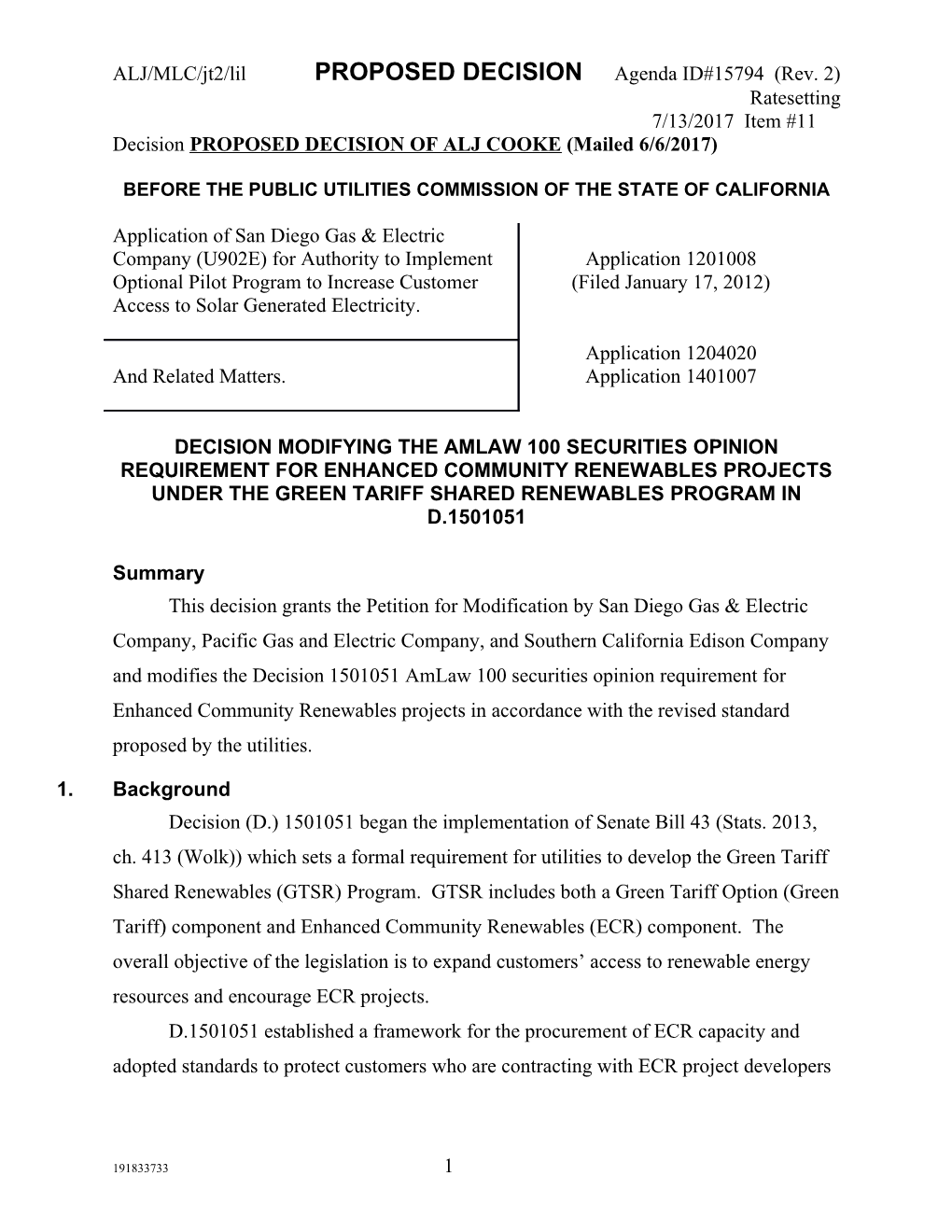 A.1201008 Etal. ALJ/MLC/Jt2/Lil PROPOSED DECISION (Rev. 2)