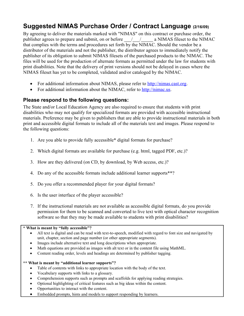 Updated Sample Language for Adoption Contracts and LEA Purchase Orders