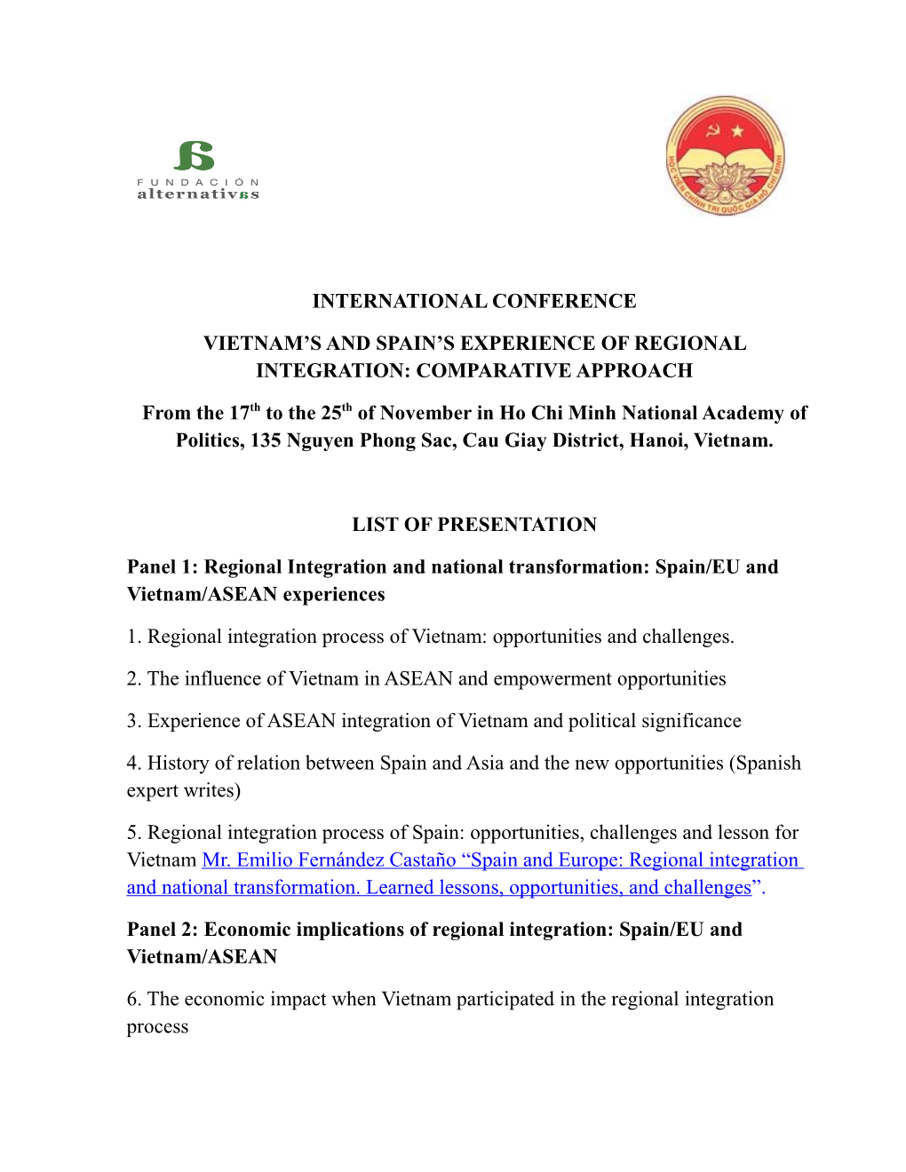 Vietnam S and Spain S Experience of Regional Integration: Comparative Approach