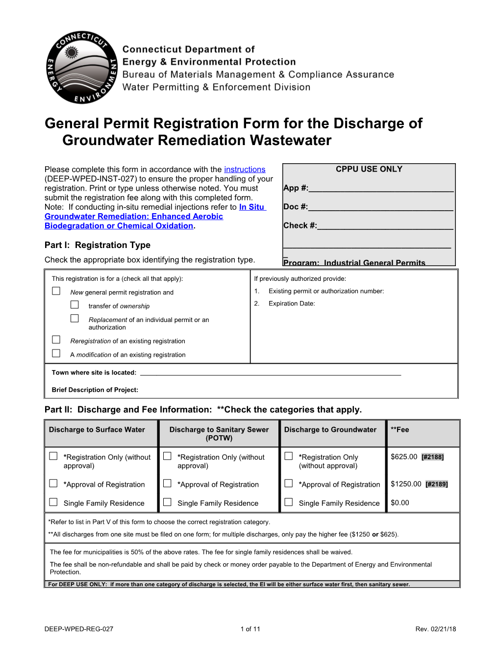 General Permit Registration Form to Discharge Groundwater Remediation Wastewater
