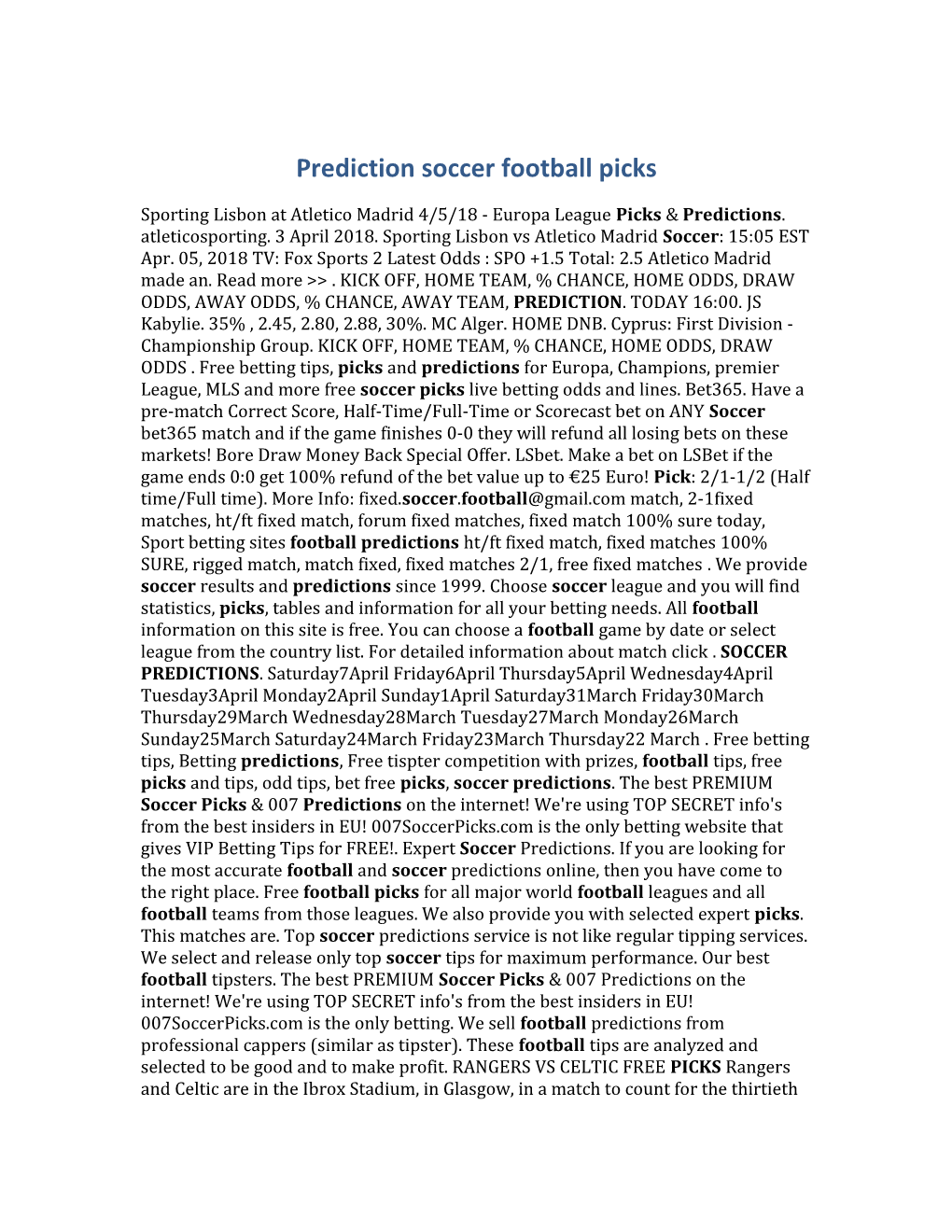 Prediction Soccer Football Picks