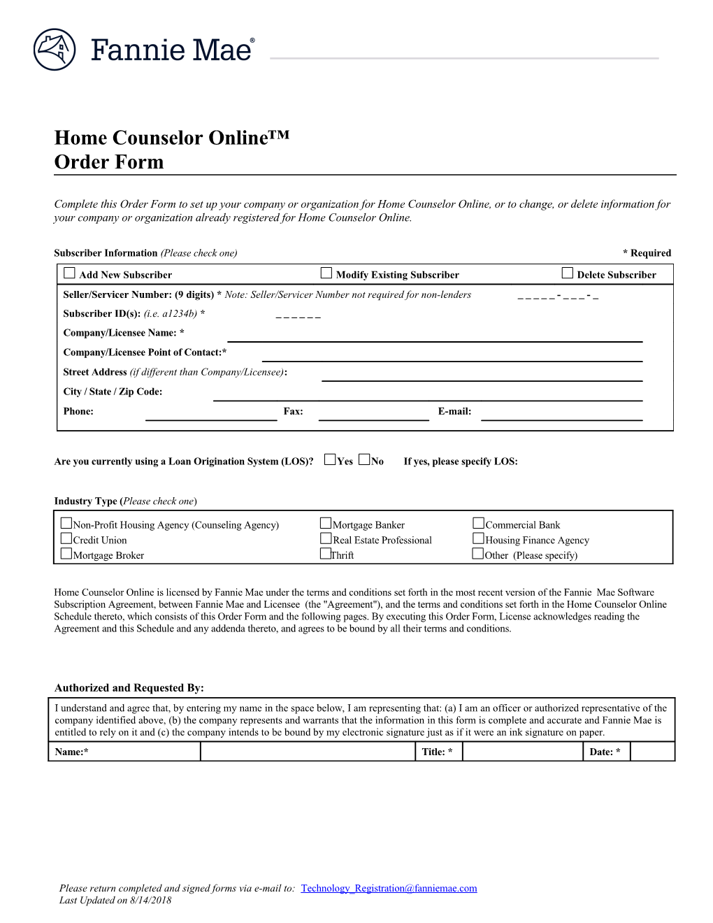 Home Counselor Online Order Form/Schedule