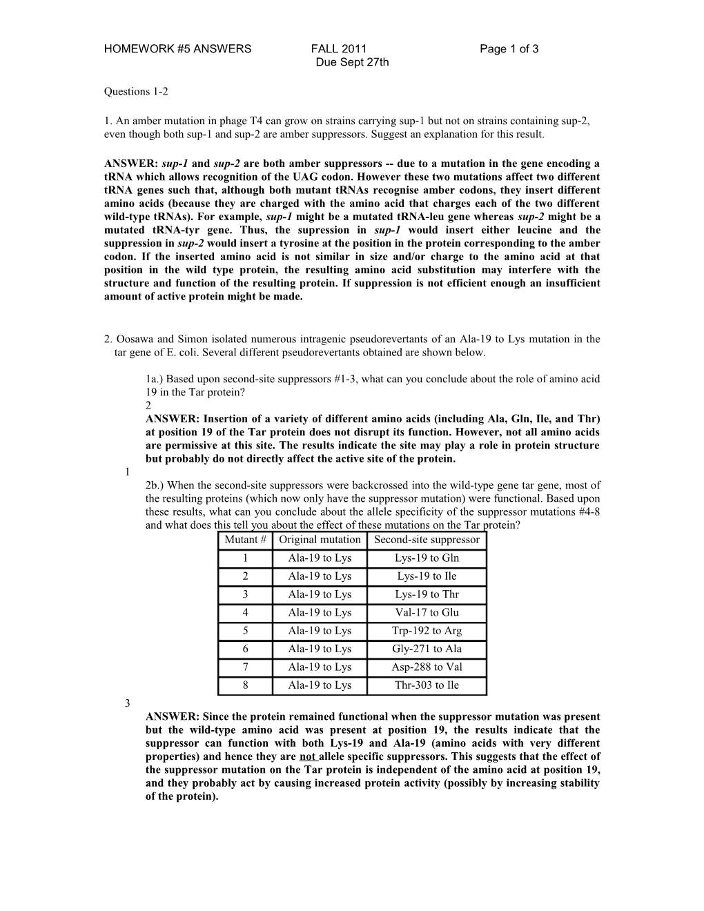 MCB 421 HOMEWORK #4 ANSWERS FALL 2006 Page 1 of 3