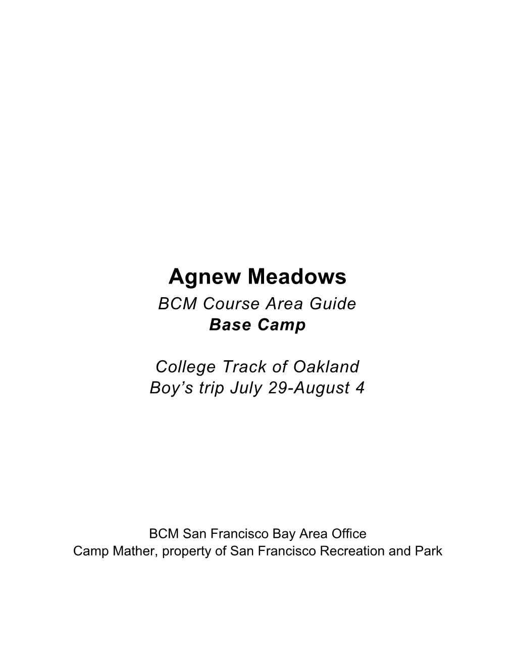 BCM Course Area Guide