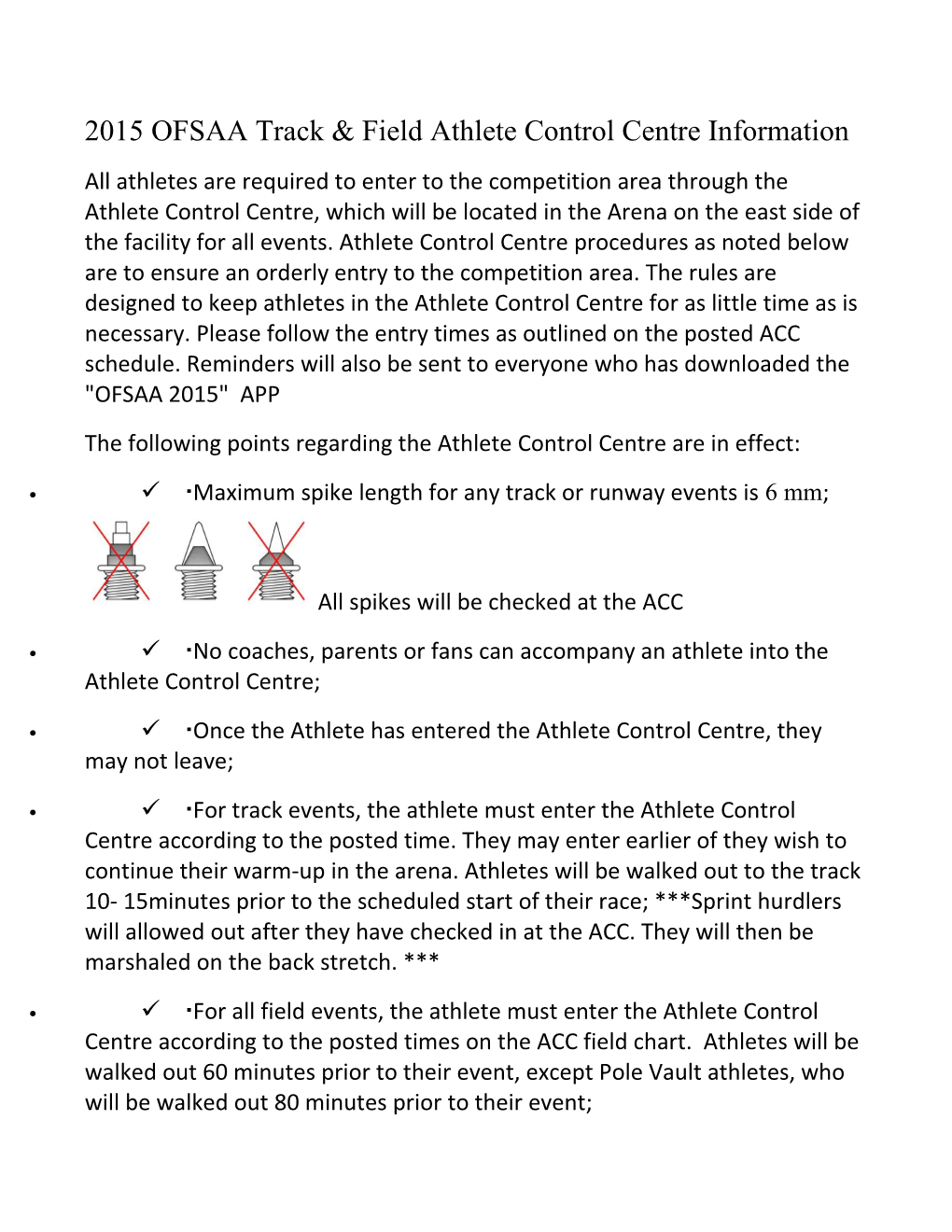 2015 OFSAA Track & Field Athlete Control Centre Information