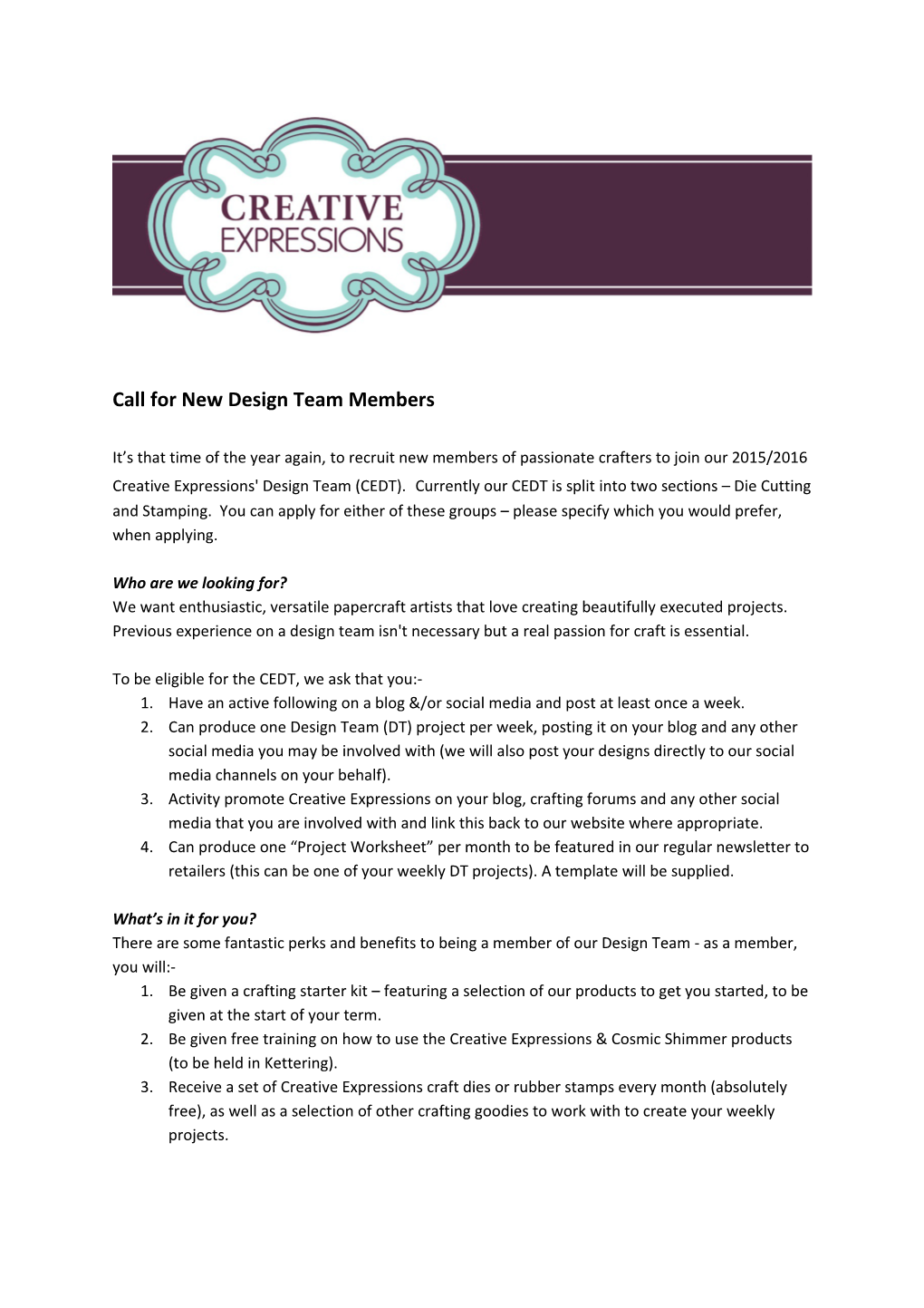 Call for New Design Team Members