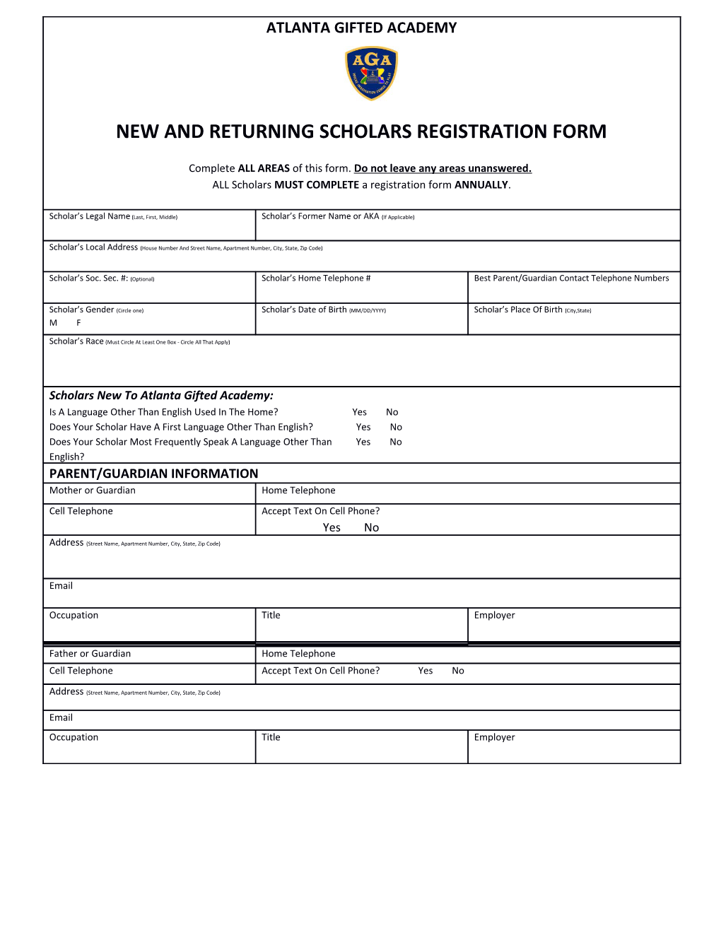 Scholars Registration Form Student Name: Last, First