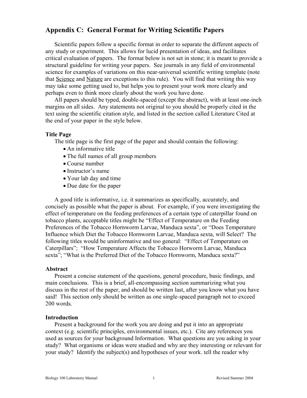 Appendix A: Criteria for Graphing Scientific Data