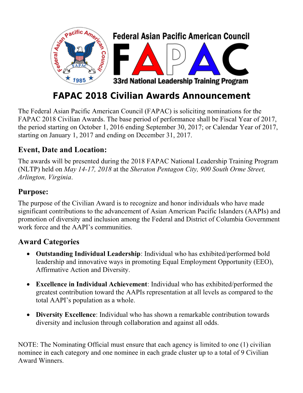 FAPAC 2018 Civilian Awards Form