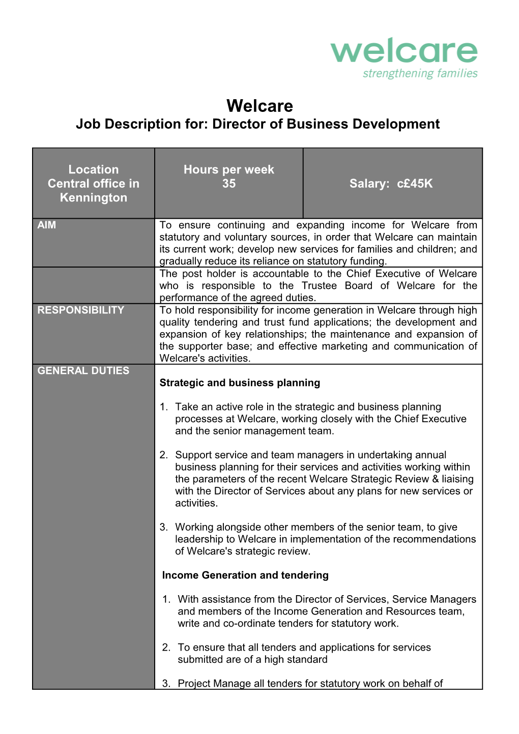 Job Description For: Director of Business Development