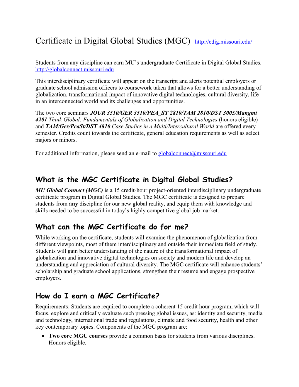 Certificate in Digital Global Studies (MGC)