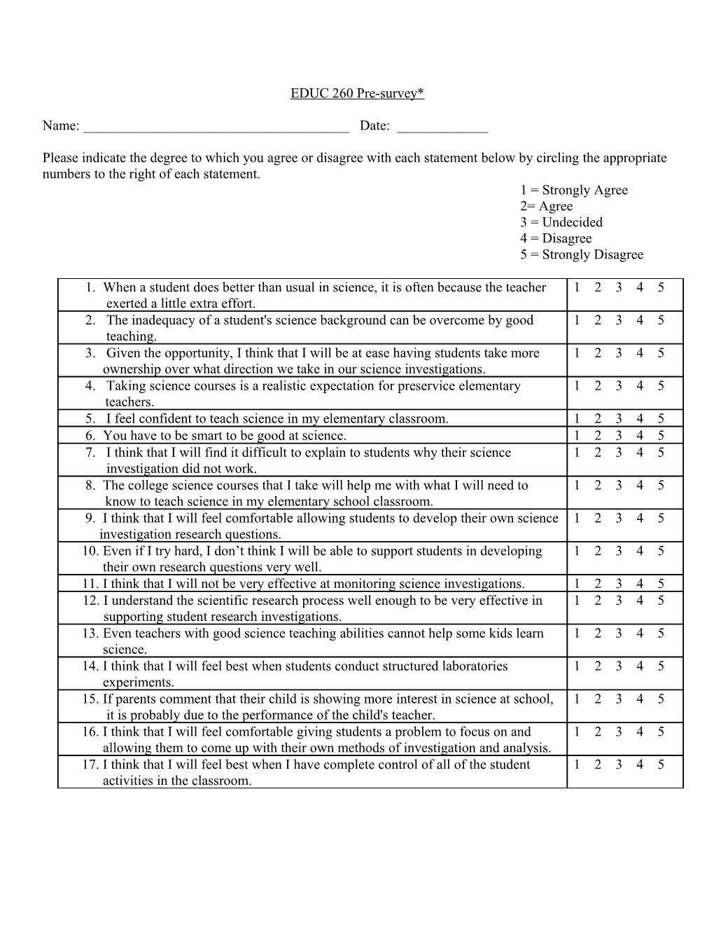 EDUC 260 Pre-Survey*