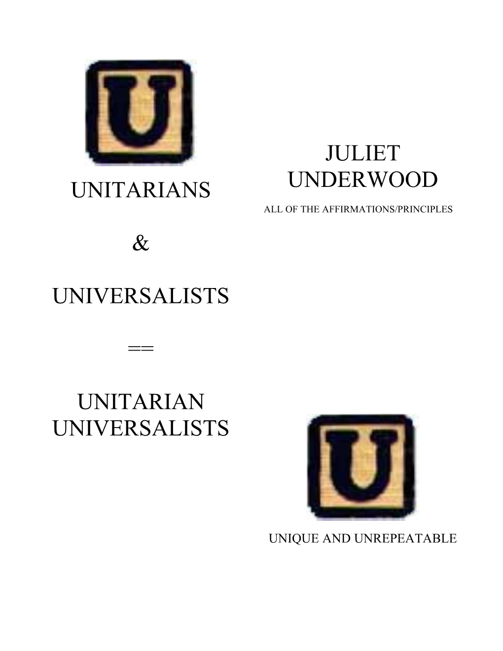 U U Letter U Introduces Unitarians and Universalists Coming Tog