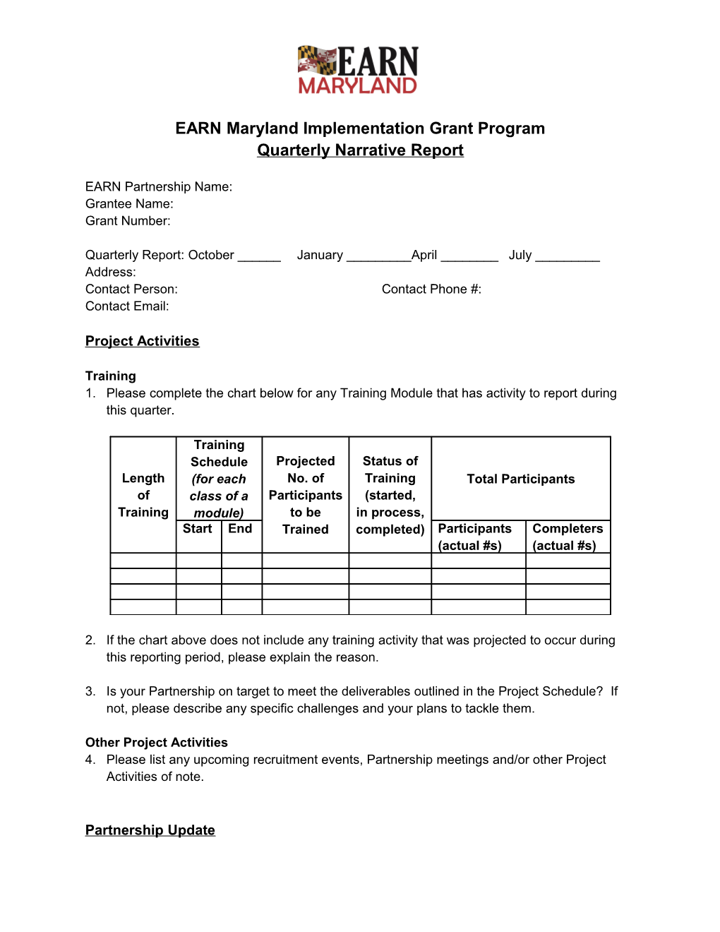 EARN Maryland Implementation Grant Program