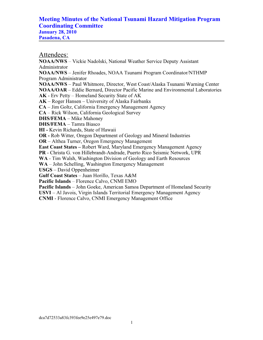 NTHMP Meeting Minutes 1-10-08