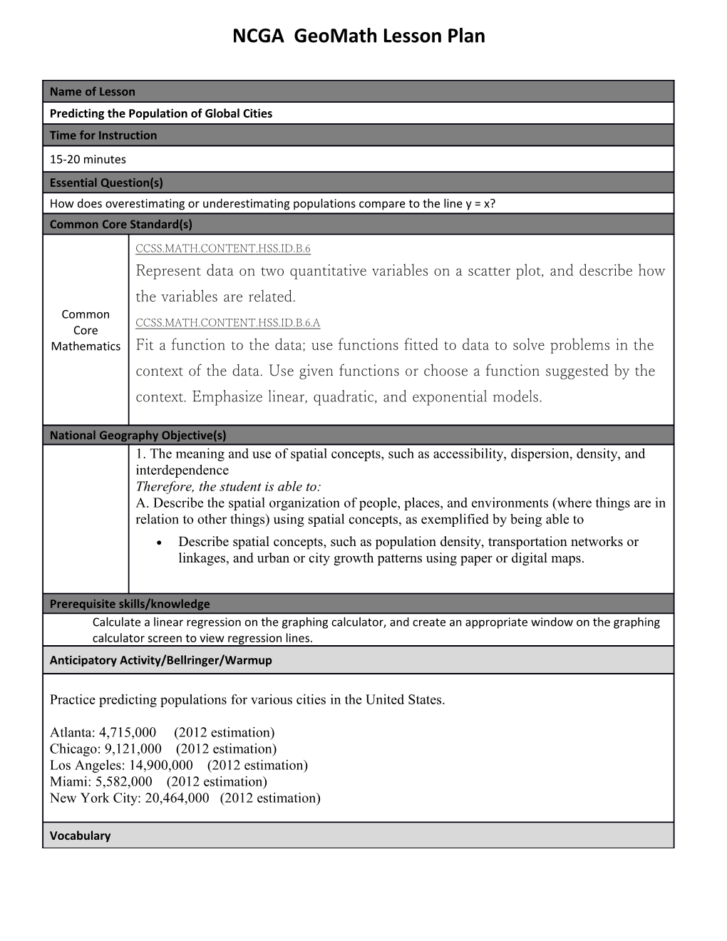 NCGA Geomath Lesson Plan