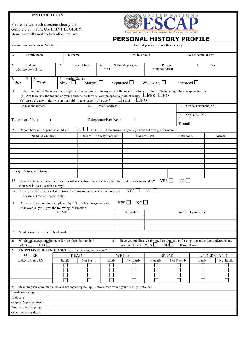 P11: ESCAP Personal History Profile