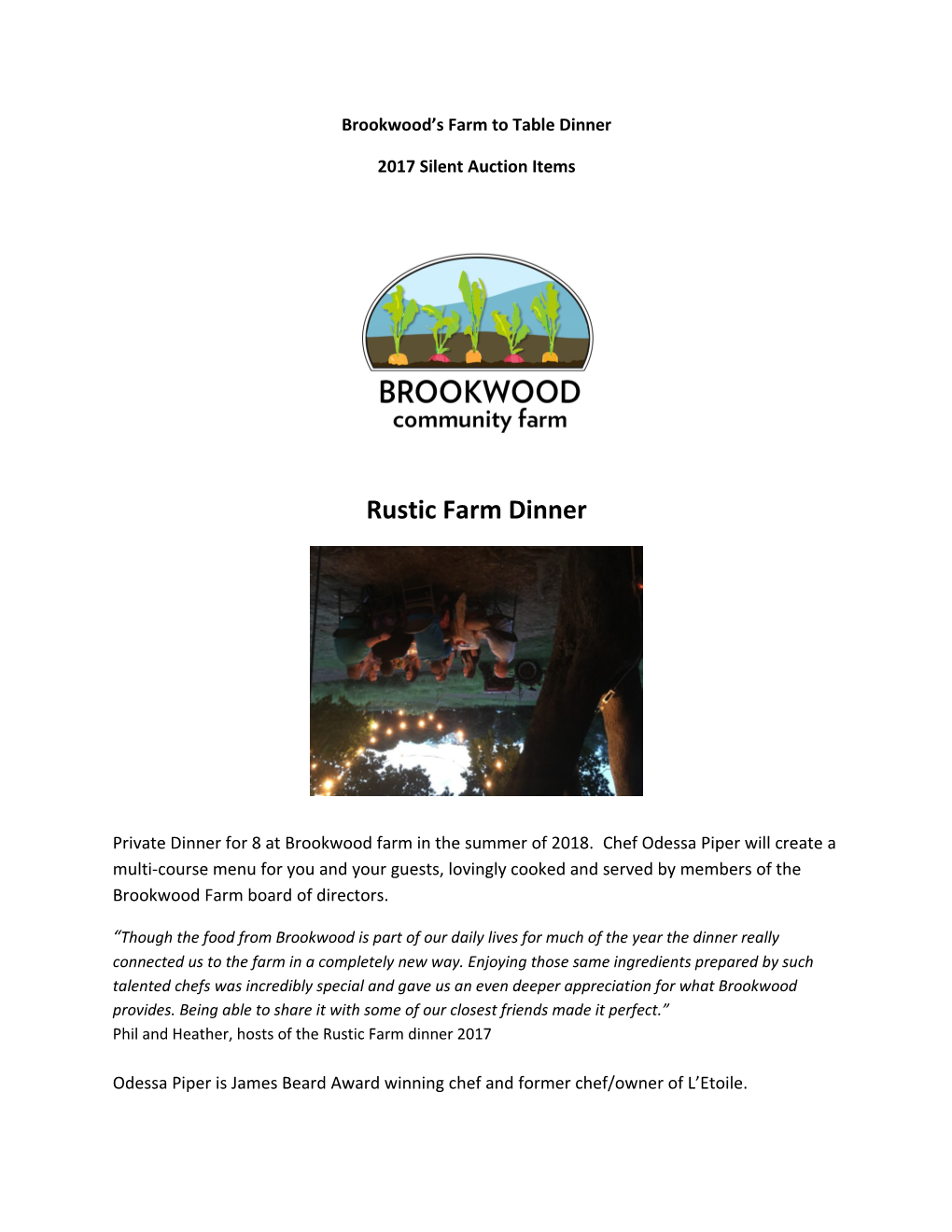 Brookwood S Farm to Table Dinner