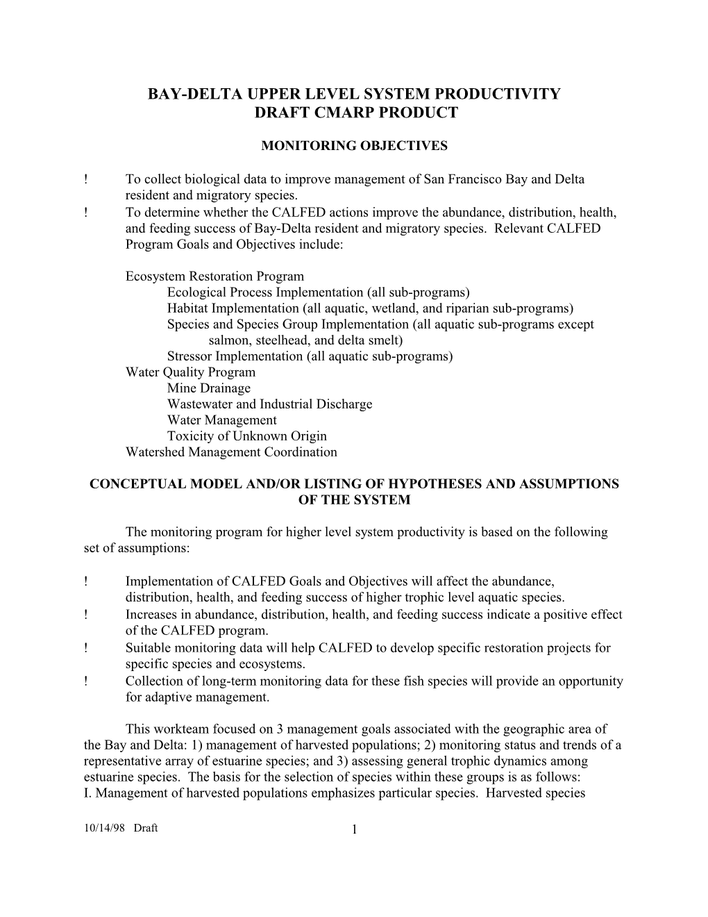 Bay-Delta Upper Level System Productivity