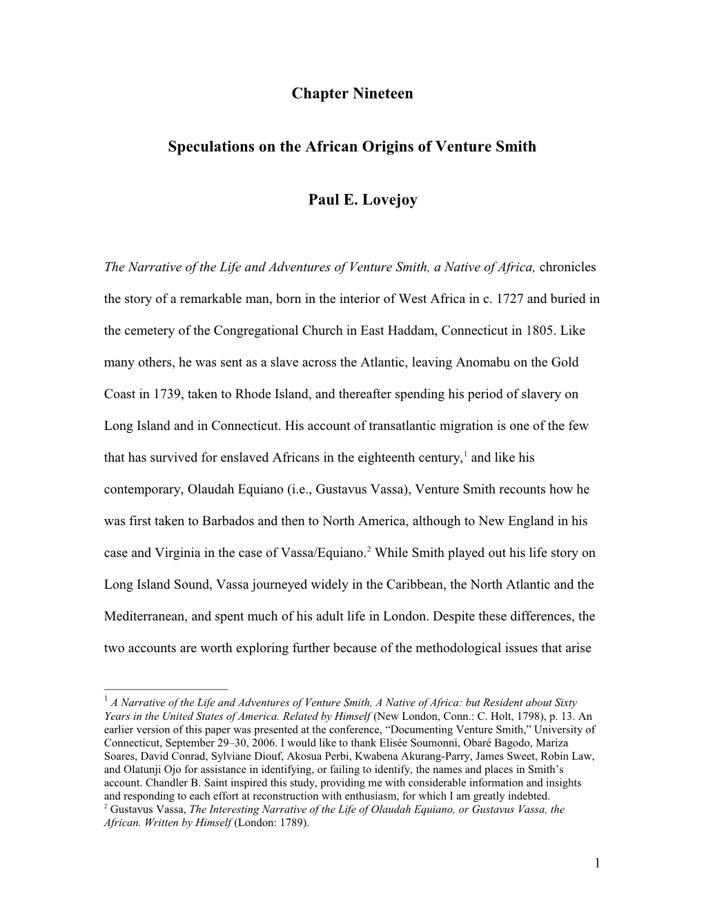 Speculations on the African Origins of Venture Smith