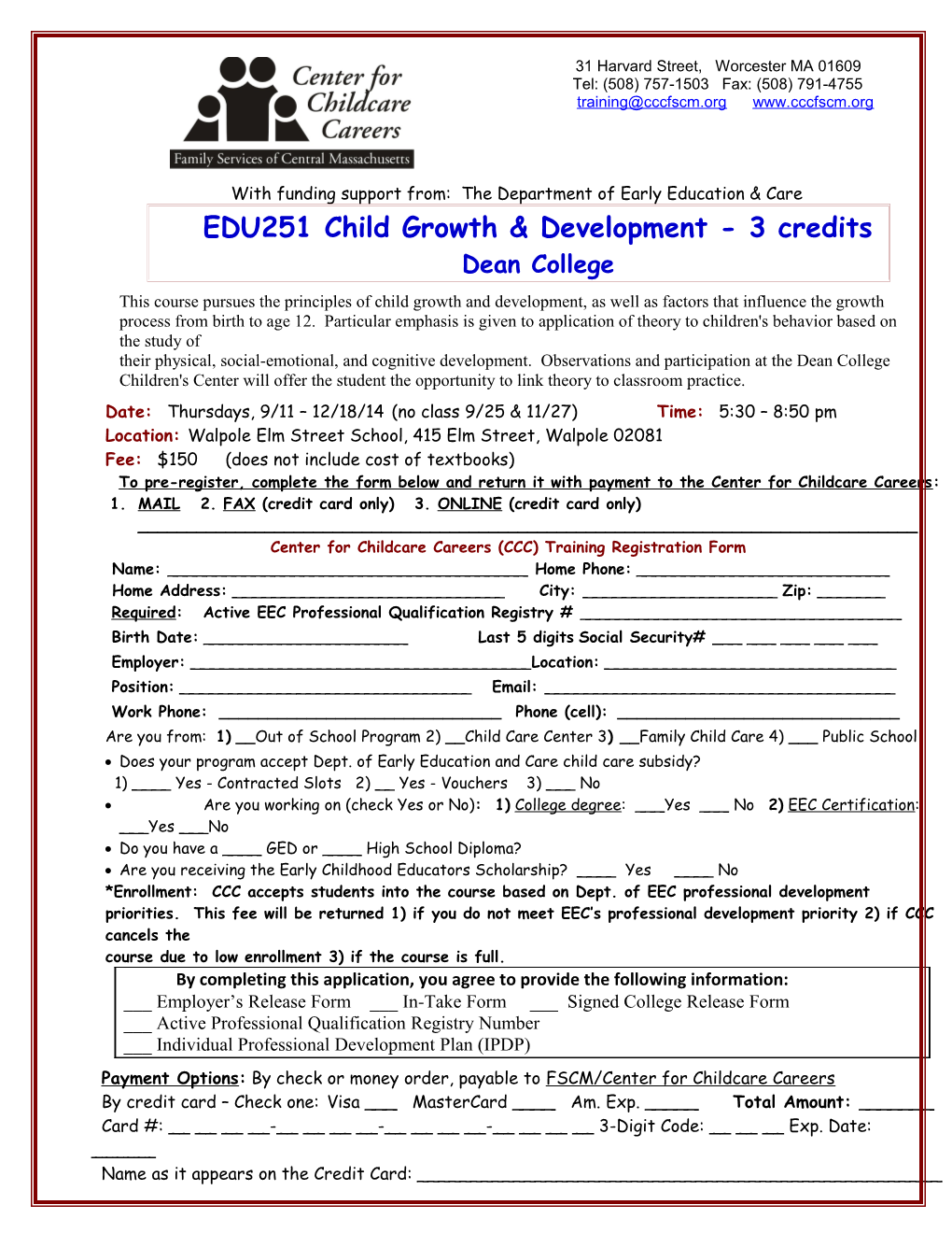 EDU251 Child Growth & Development - 3 Credits