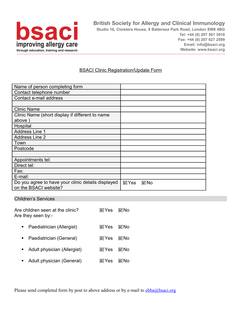 BSACI Clinic Registration Form