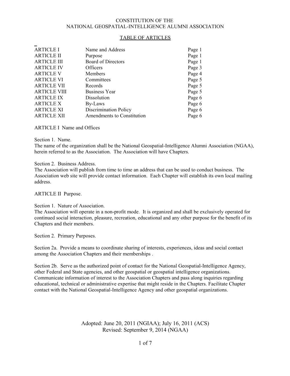 Constitution of the National Geospatial-Intelligence Alumni Association