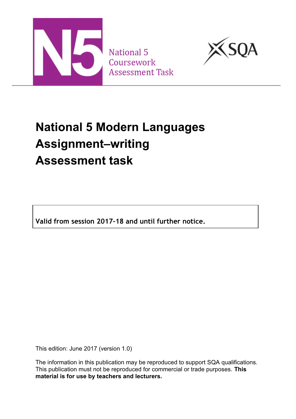 Coursework Assessment Task for National 5 Modern Languages (Assignment - Writing)