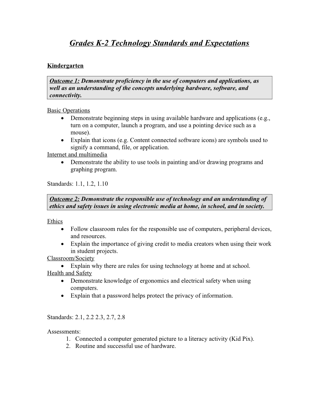 Grades K-2 Technology Standards and Expectations